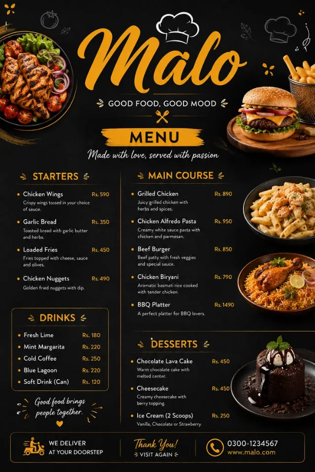 تصميم Menu احترافي للمطاعم