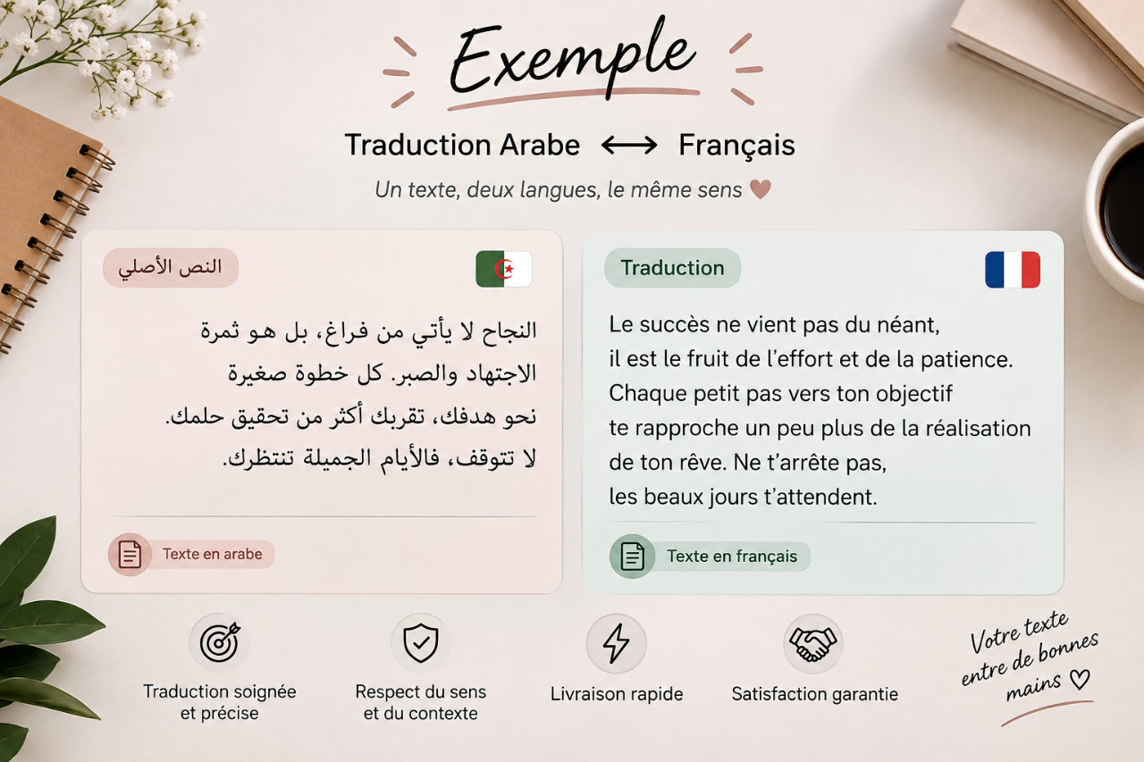 Je vais traduire votre texte de l’arabe vers le français