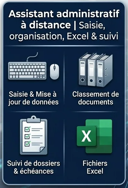 Assistant administratif à distance | Saisie, organisation, Excel & suivi