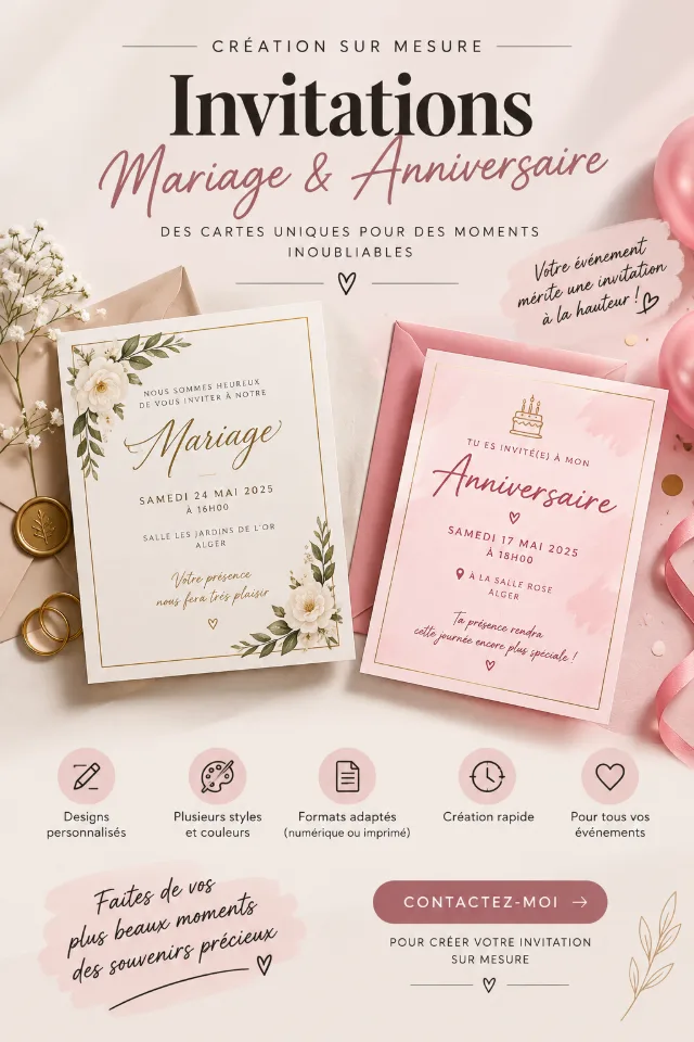 Création des invitations anniversaire ou mariage