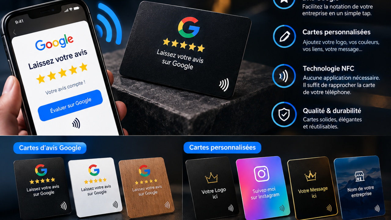 Cartes NFC Intelligentes – Avis Google & Personnalisation.
