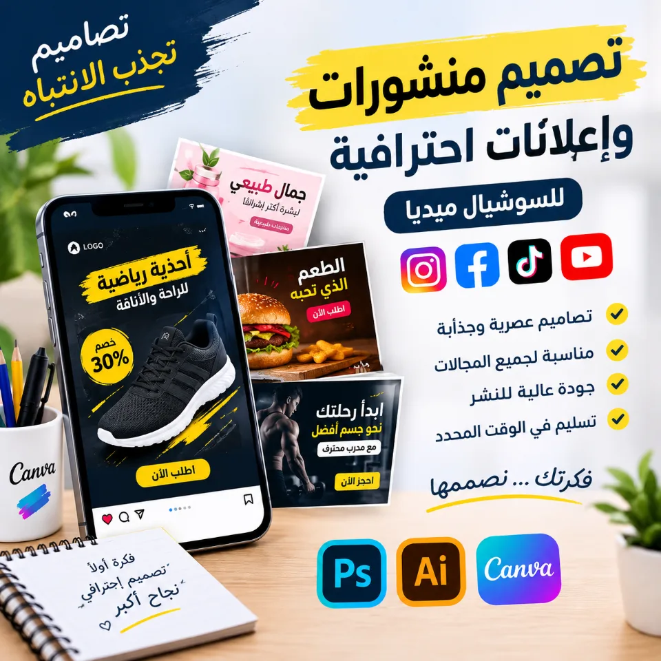 تصميم منشور أو إعلان احترافي للسوشيال ميديا