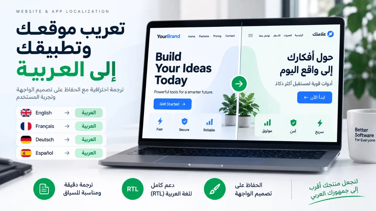 سأترجم وأعرب موقعك أو تطبيقك وأضيف دعم اللغة العربية وRTL