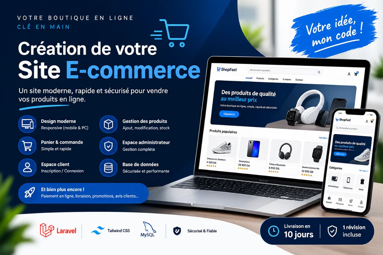 Création d’un site e-commerce professionnel avec gestion des produits et commandes