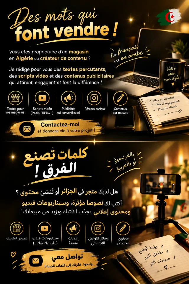 Création de texte et scripte pour vos videos, publicité, vos brand, vos magasins