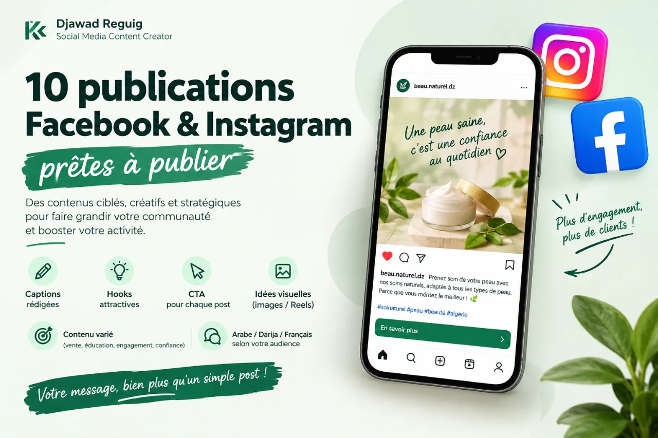 10 publications Facebook & Instagram prêtes à publier