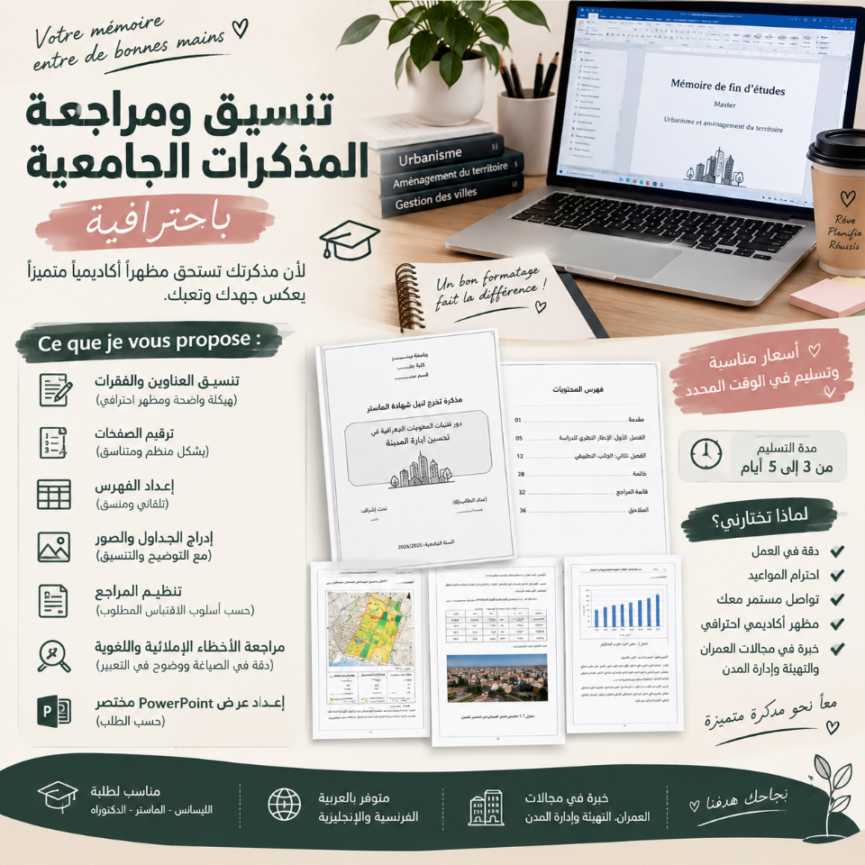 تنسيق ومراجعة المذكرات الجامعية باحترافية