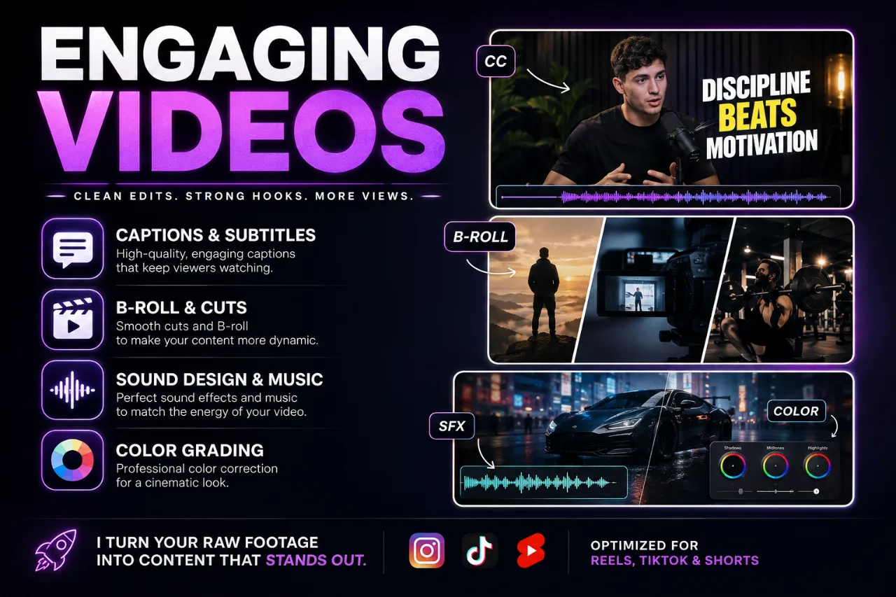 Je vais monter vos vidéos TikTok, Reels Instagram et YouTube Shorts