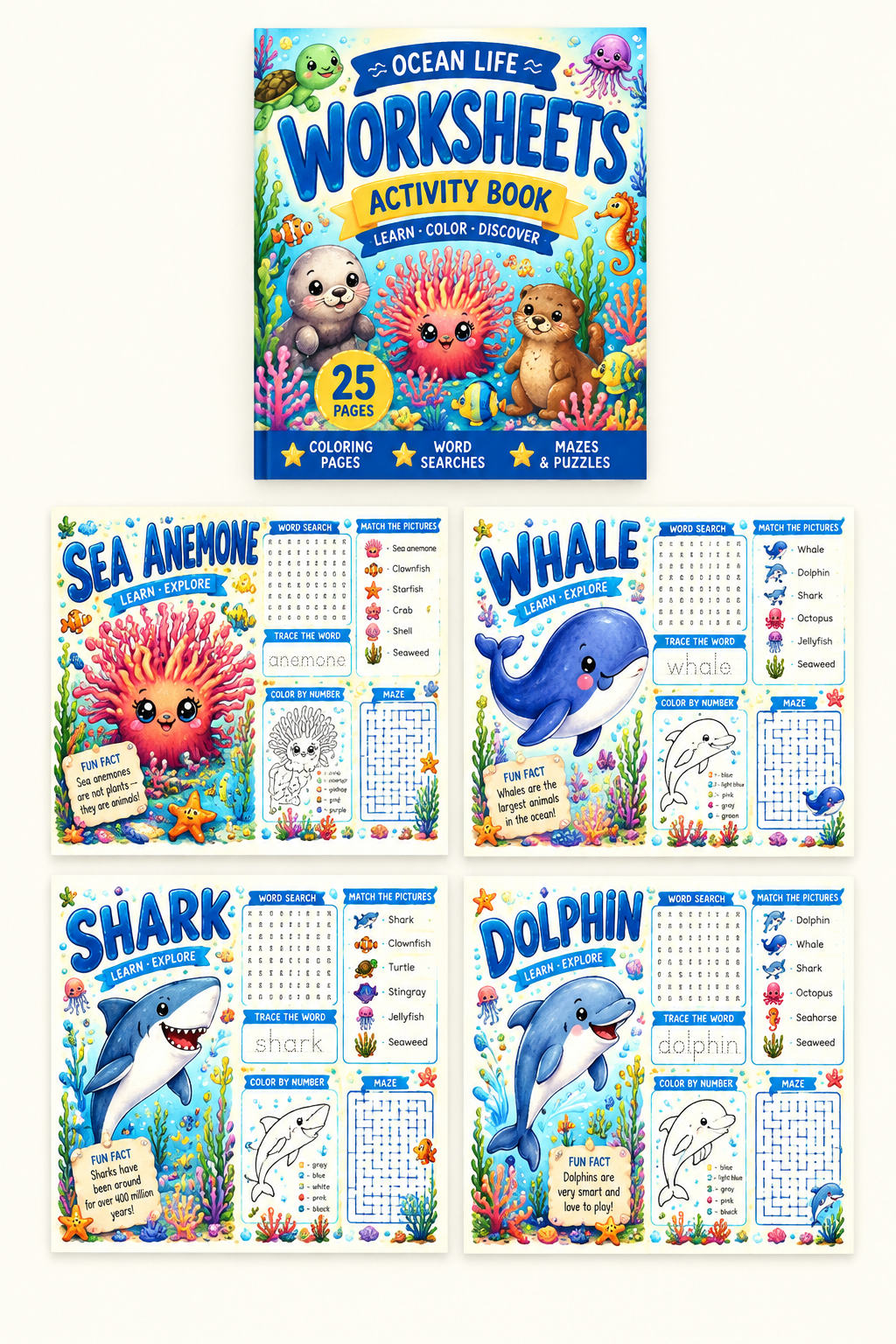 Sea Animals Educational Worksheets Activity Book