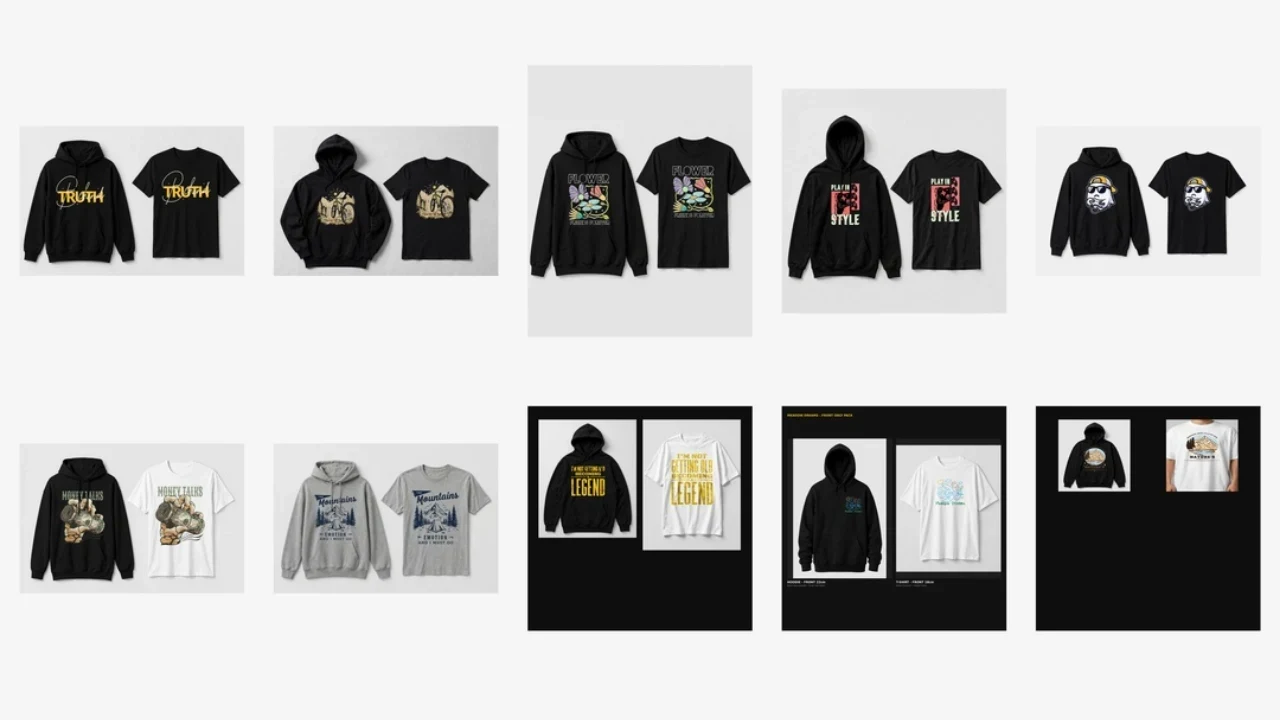 19 Premium Streetwear Designs /باك 19 تصميم ستريت وير - PNG شفاف 4500x5400 + موكاب هودي وتيشيرت - جاهز للطباعة