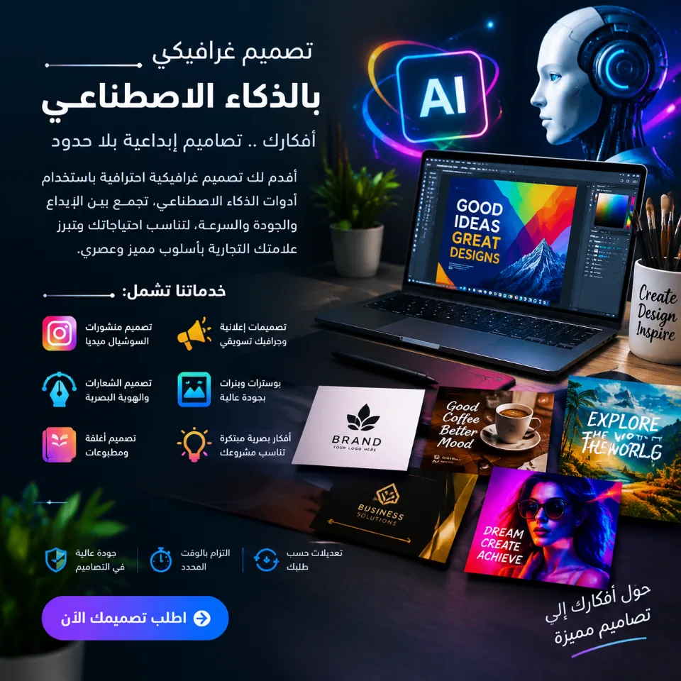 تصميم غرافيكي إبداعي و هوية بصرية باستخدام الذكاء الاصطناعي